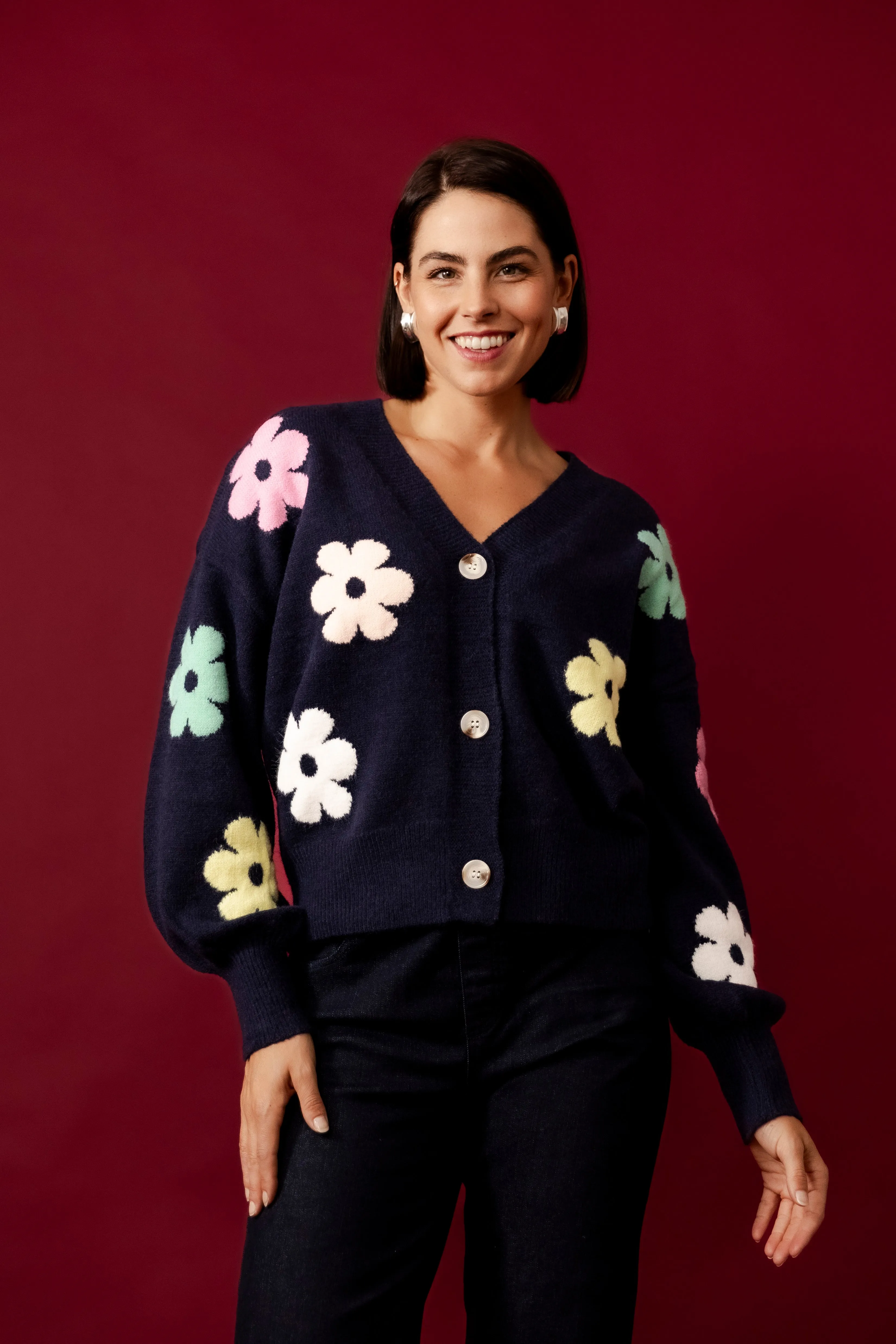 MIRELLA Black Floral Cardigan