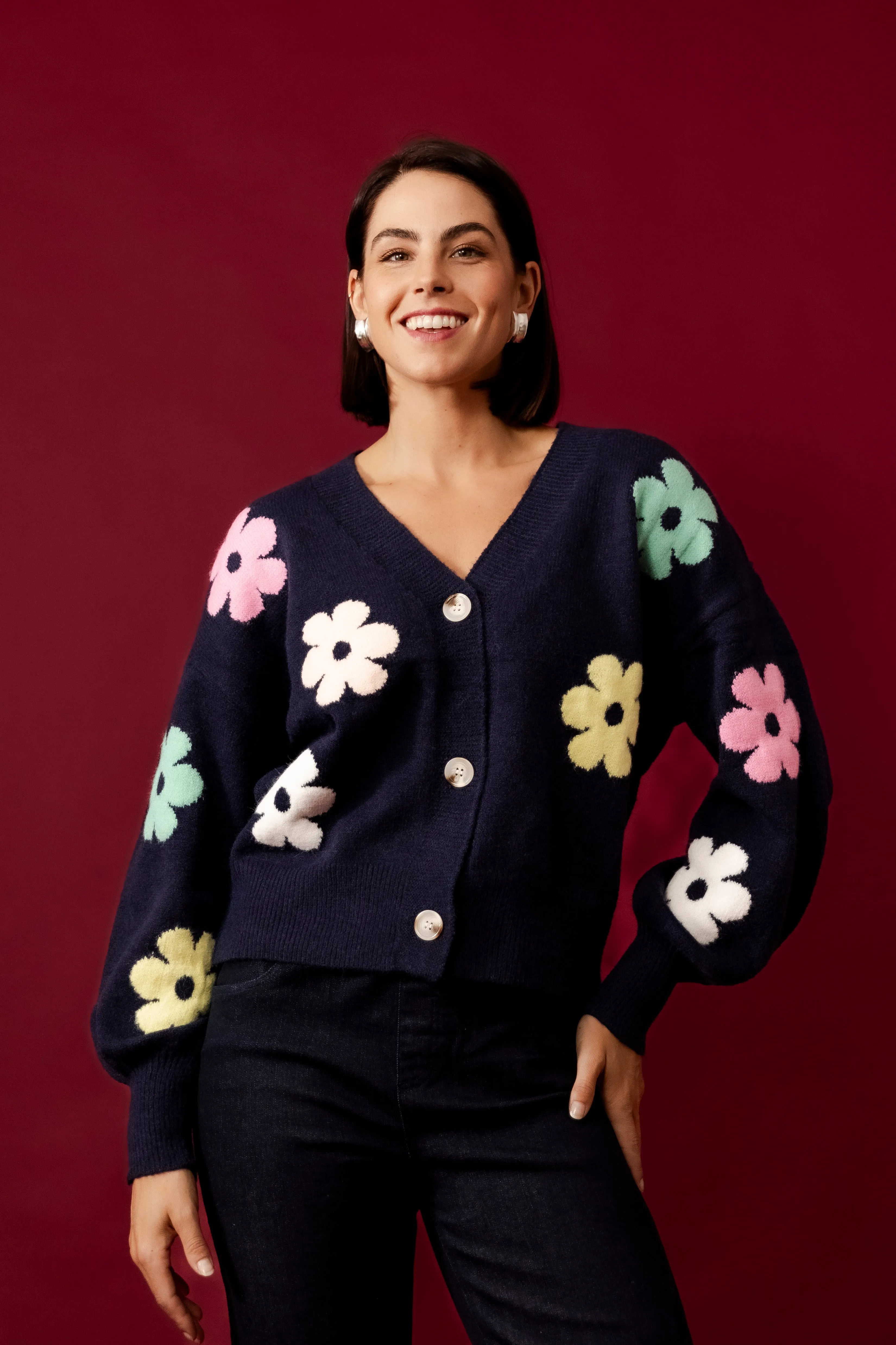 MIRELLA Black Floral Cardigan