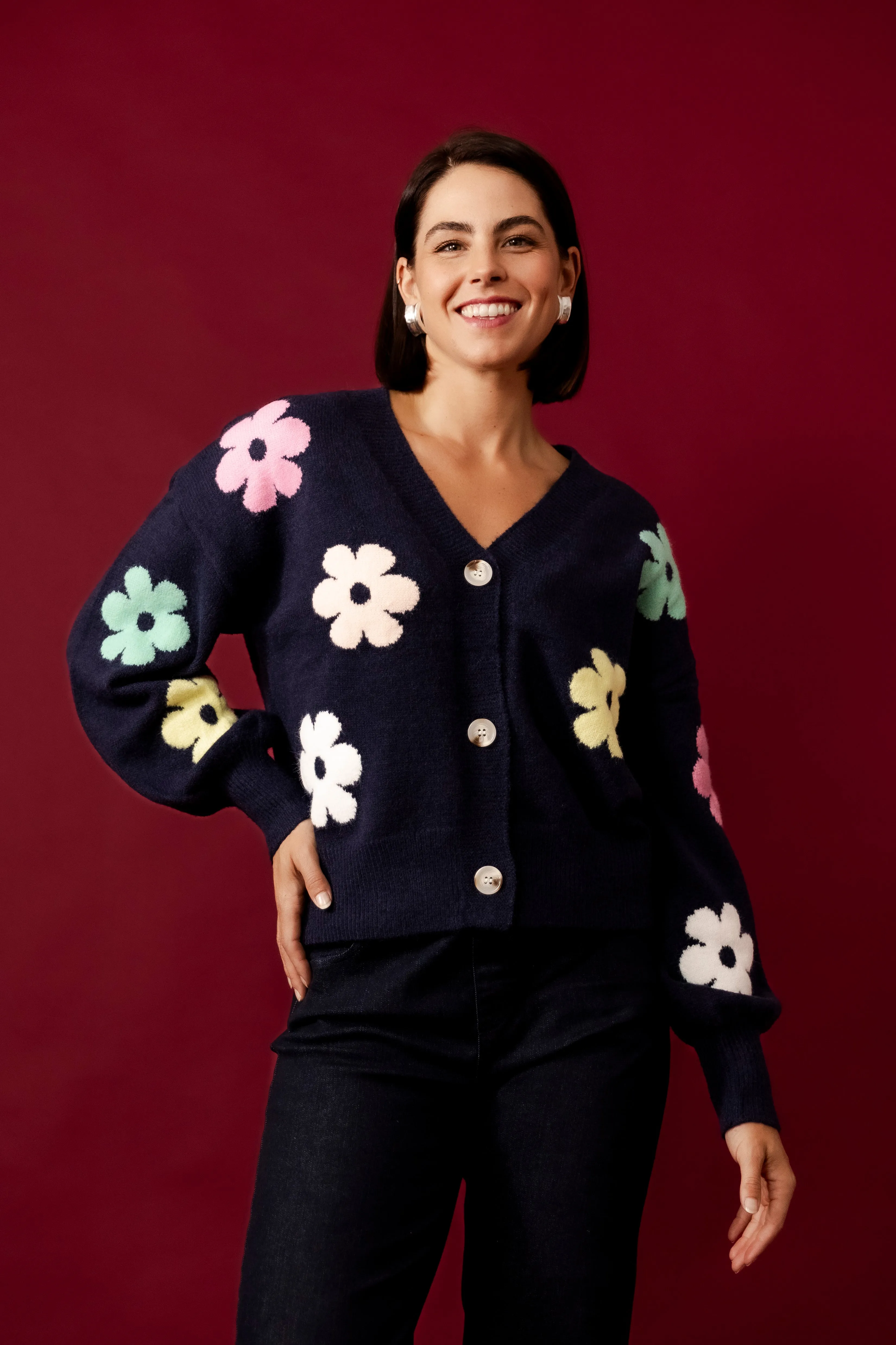 MIRELLA Black Floral Cardigan