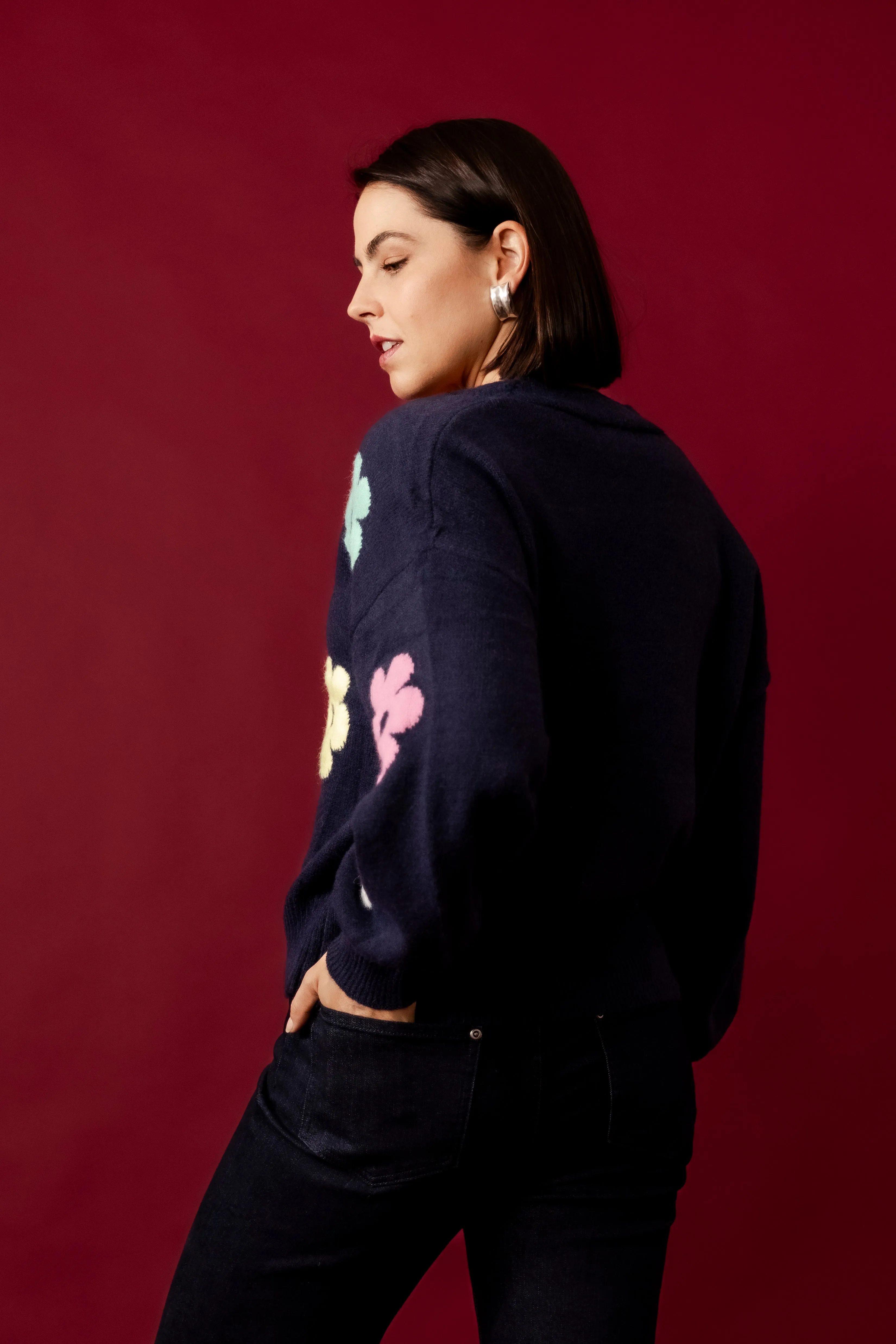 MIRELLA Black Floral Cardigan