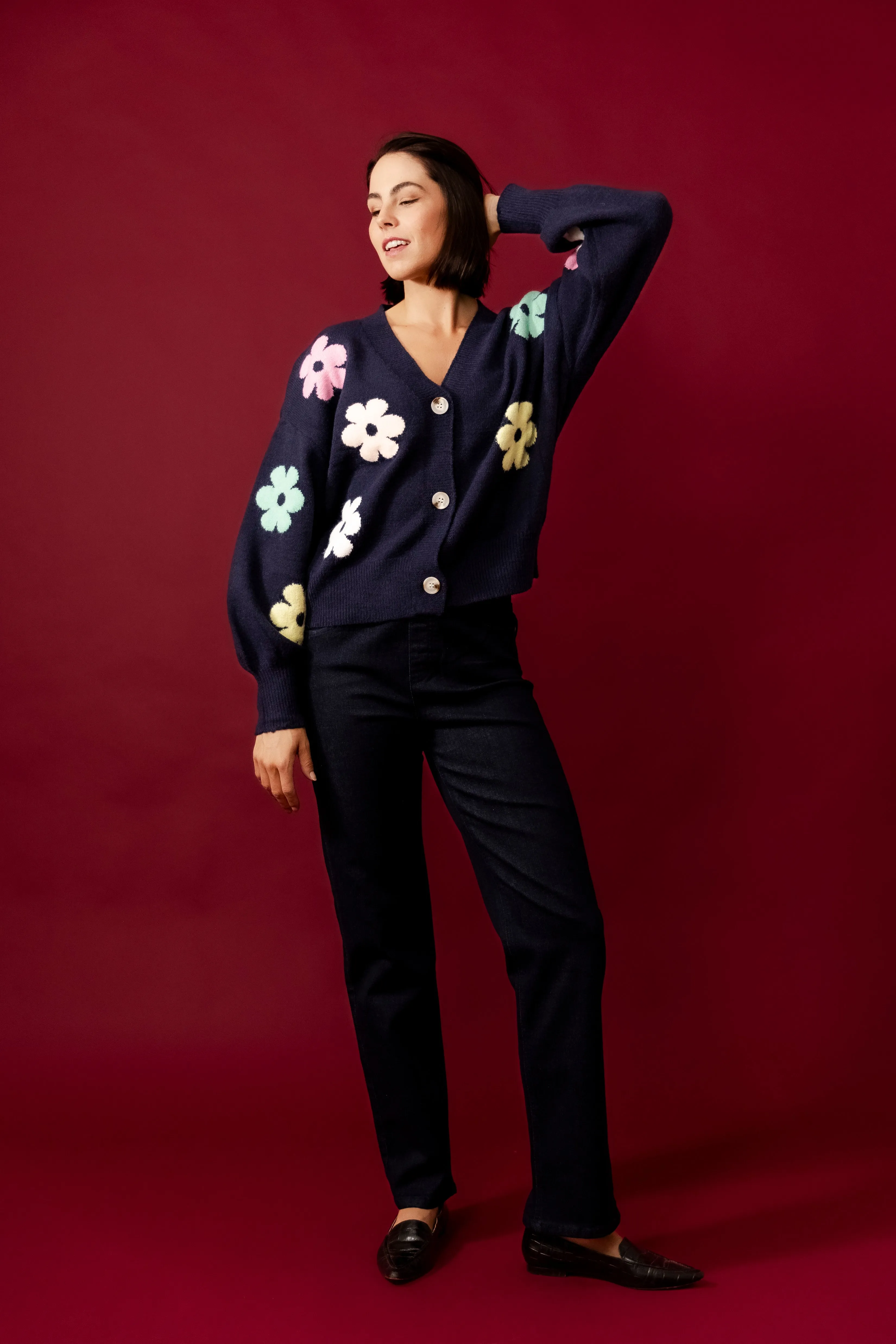 MIRELLA Black Floral Cardigan