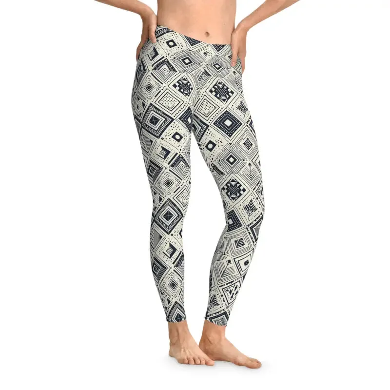 Monochrome Geometric Stretchy Leggings Sewn Care Label