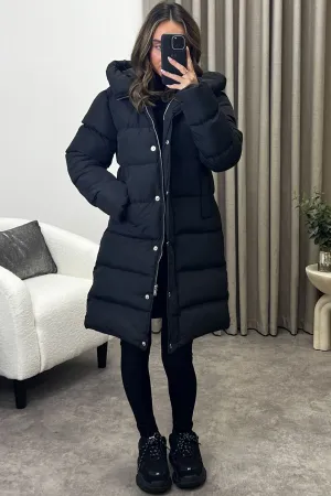 Montana Black Padded Button Up Longline Coat