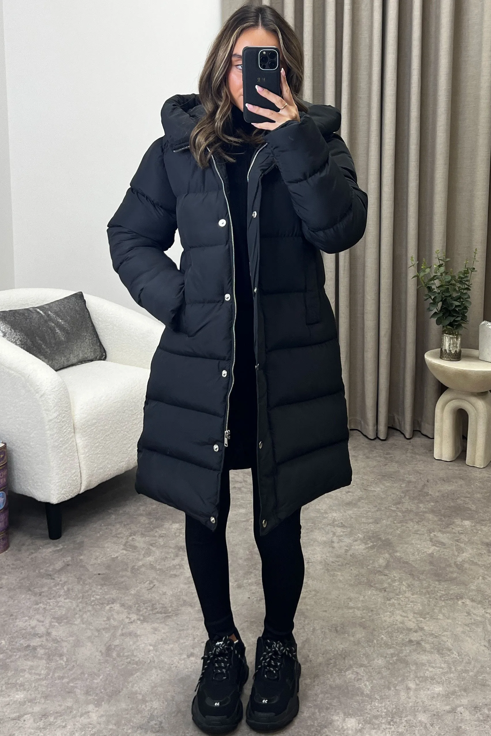 Montana Black Padded Button Up Longline Coat