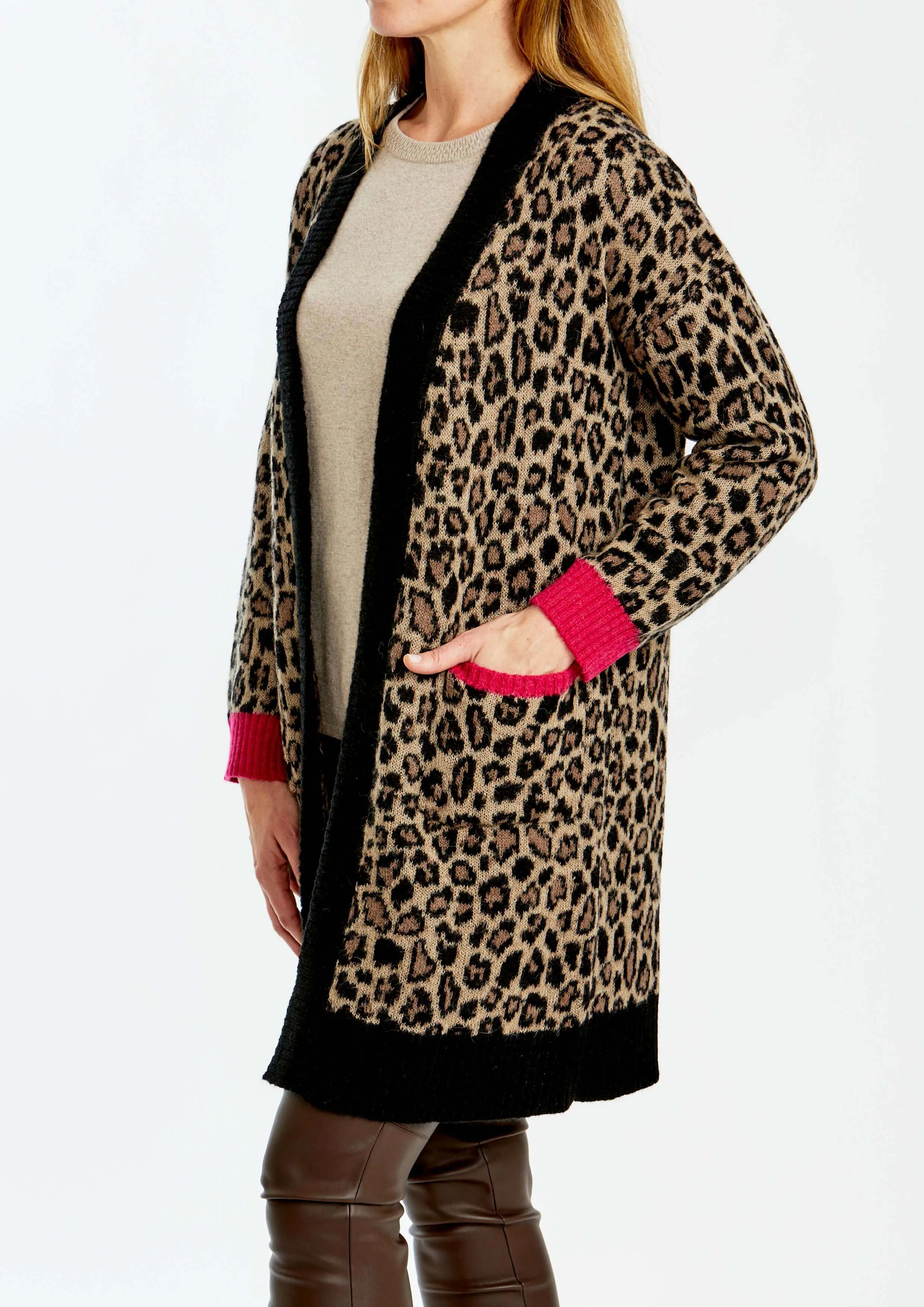 Ping Pong Zoolander Cardigan in Hot Pink Animal