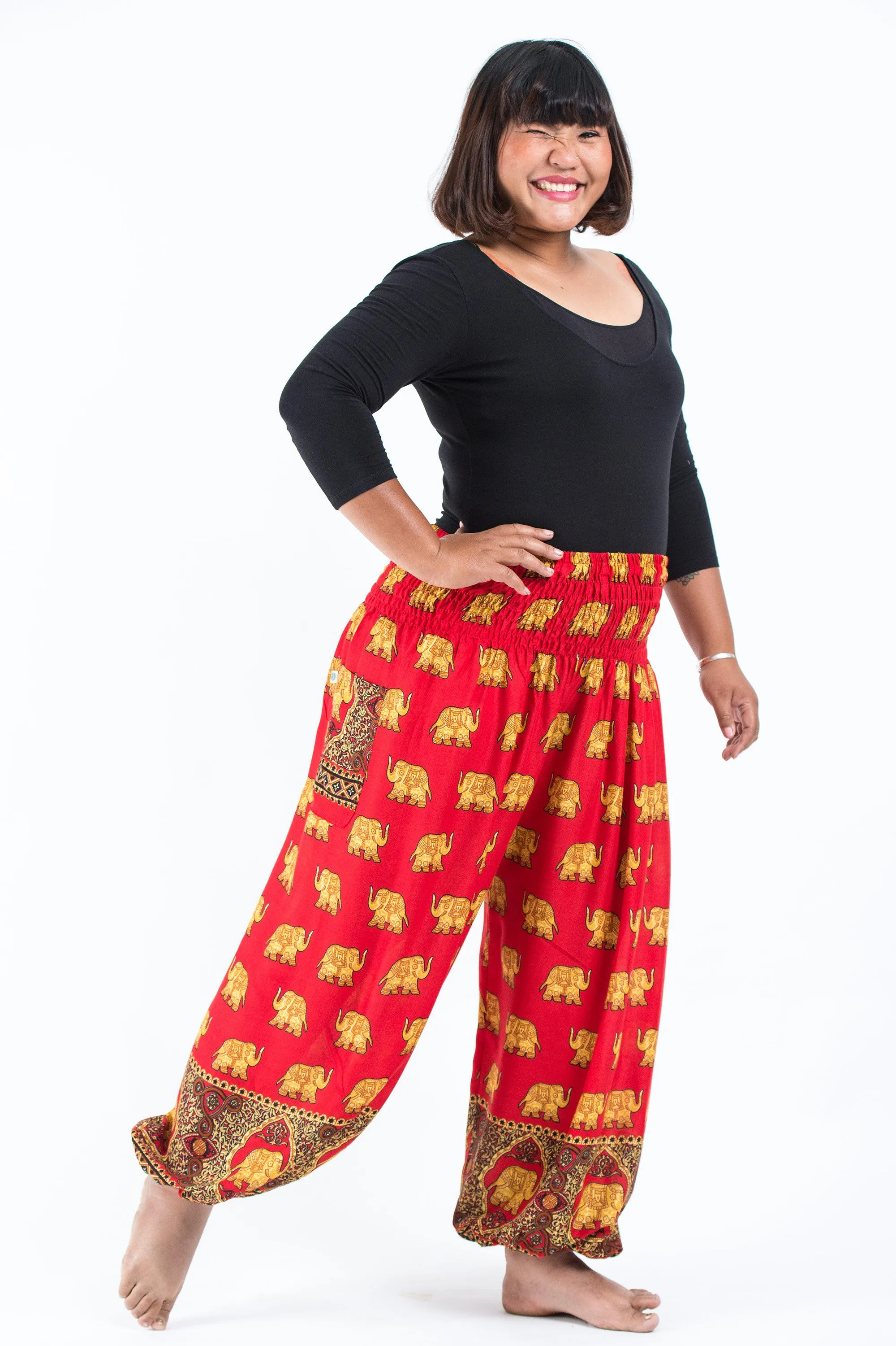 Plus Size Golden Elephant Women's Elephant Pants in Red