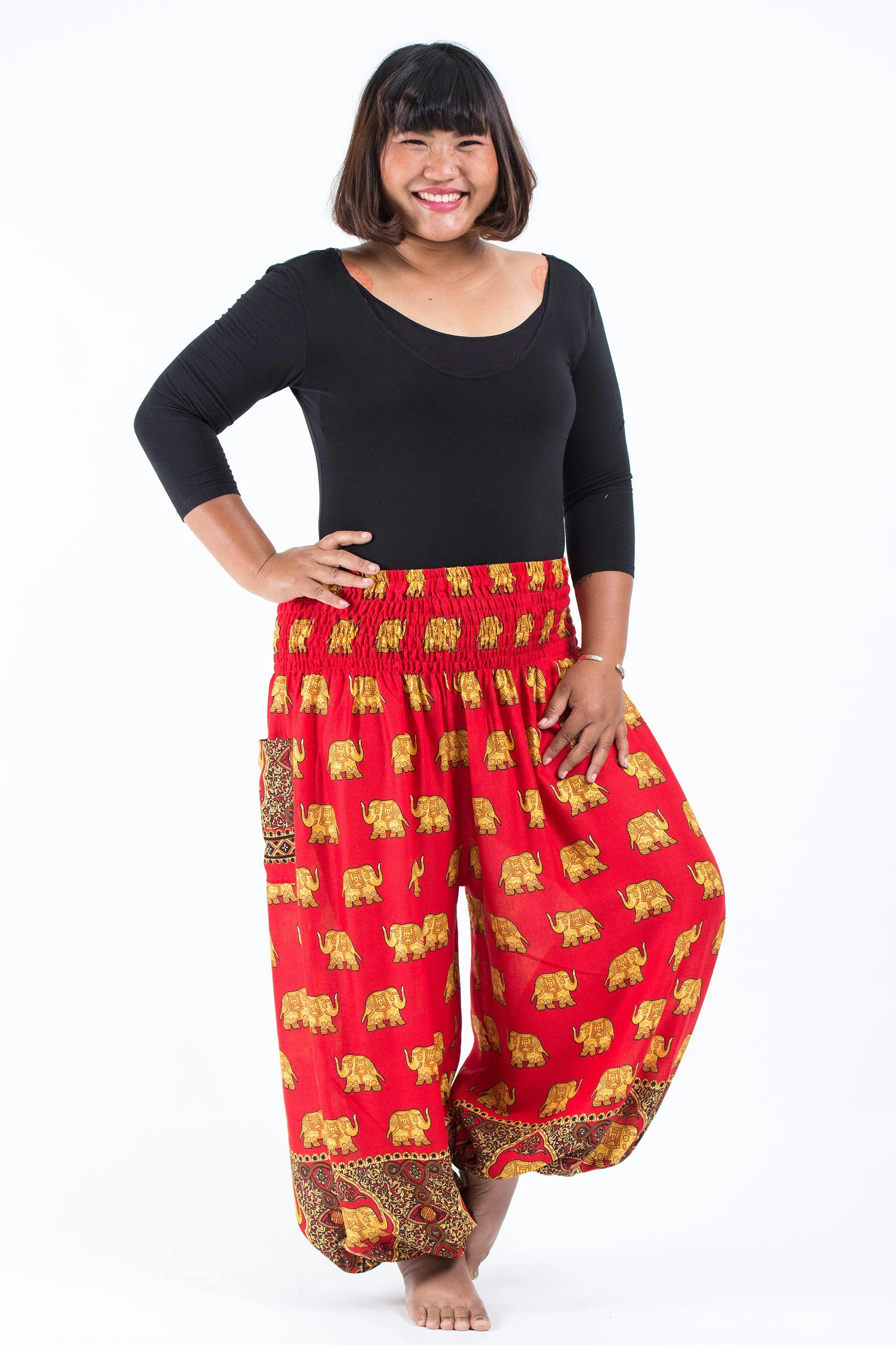 Plus Size Golden Elephant Women's Elephant Pants in Red