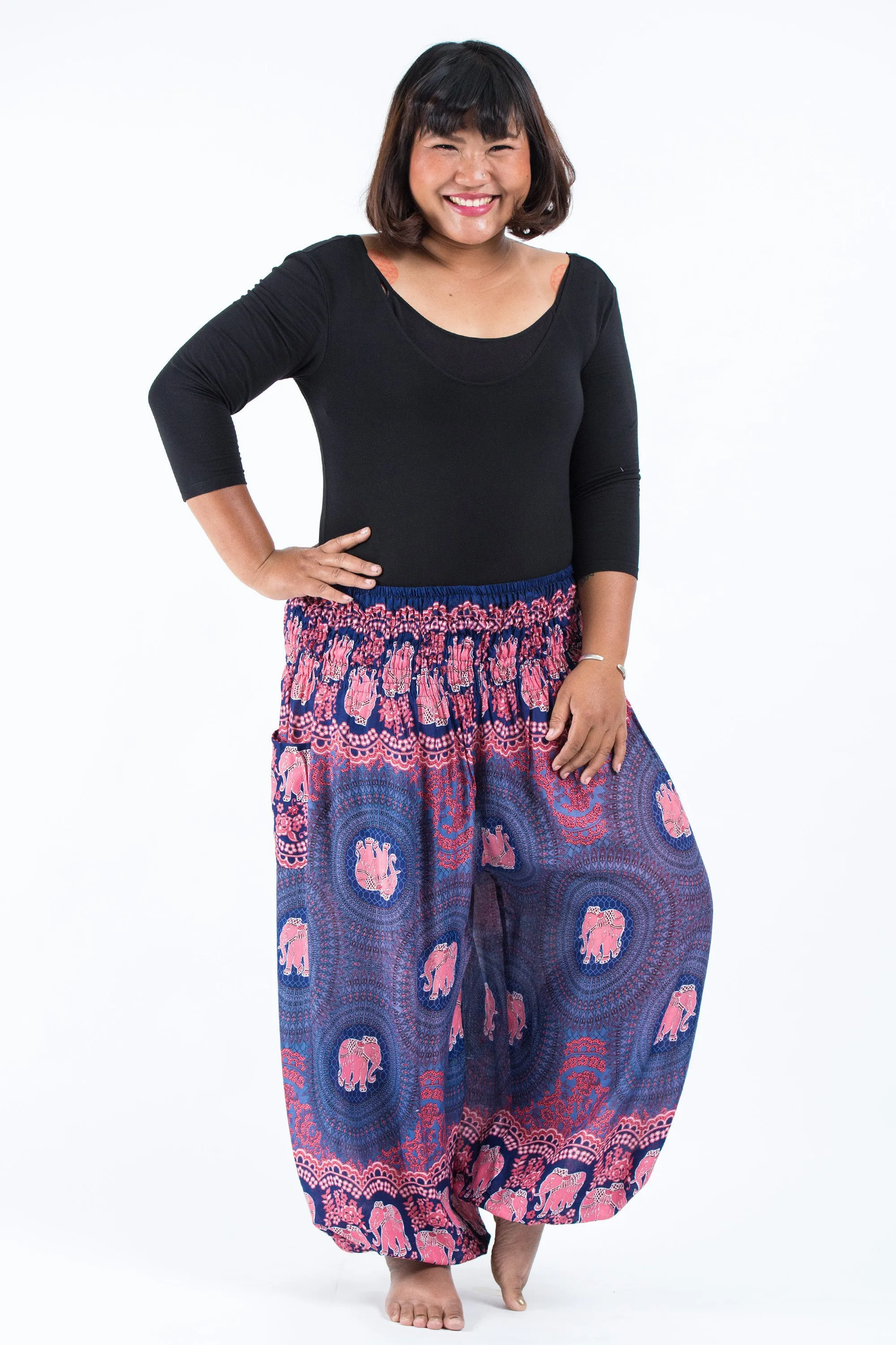 Plus Size Mandala Elephant Women's Elephant Pants in Blue