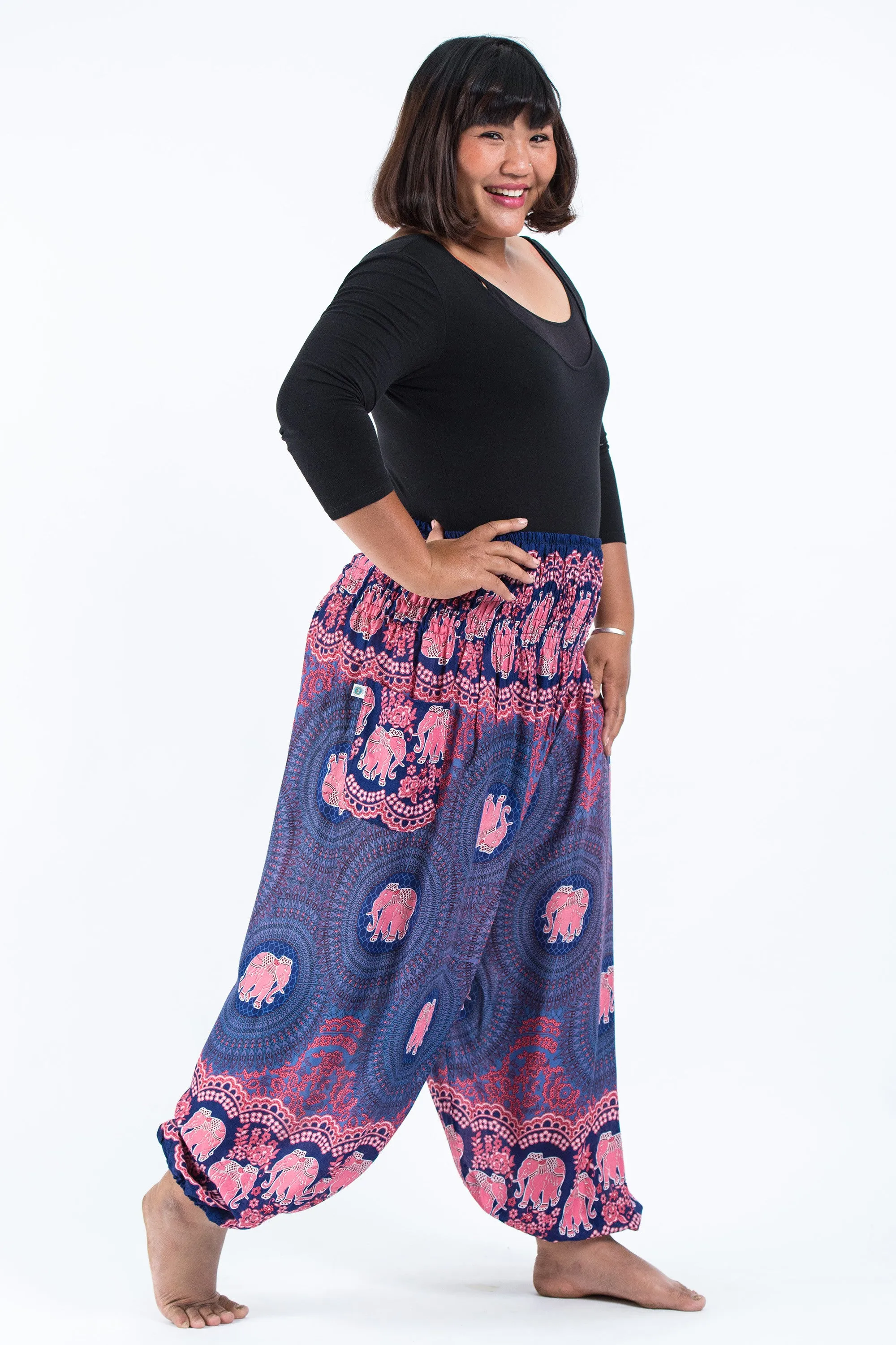 Plus Size Mandala Elephant Women's Elephant Pants in Blue