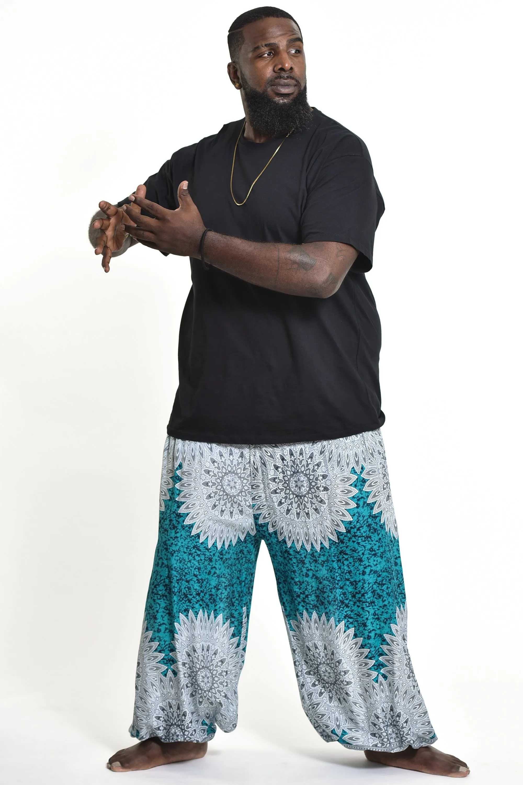 Plus Size Marble Mandalas Men's Harem Pants in Turquoise