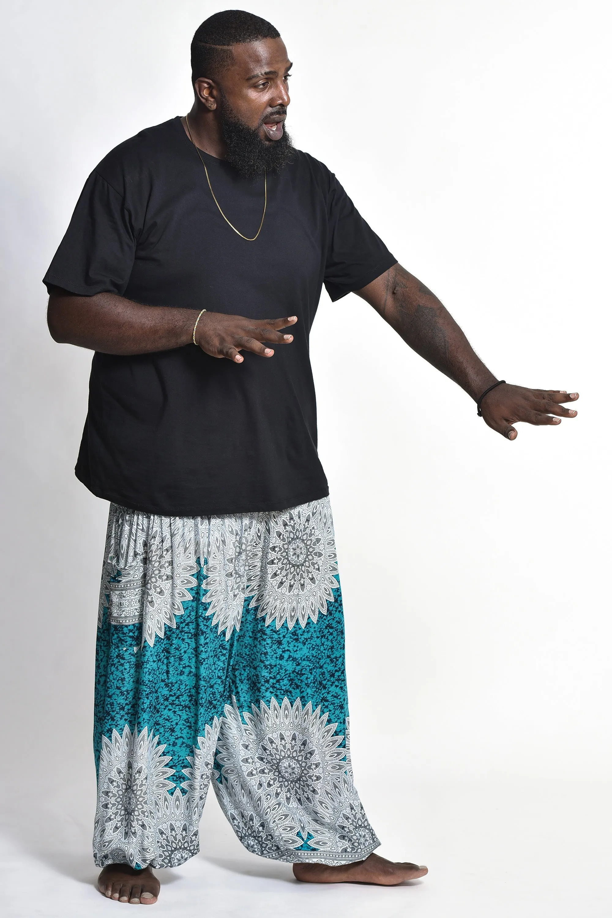 Plus Size Marble Mandalas Men's Harem Pants in Turquoise