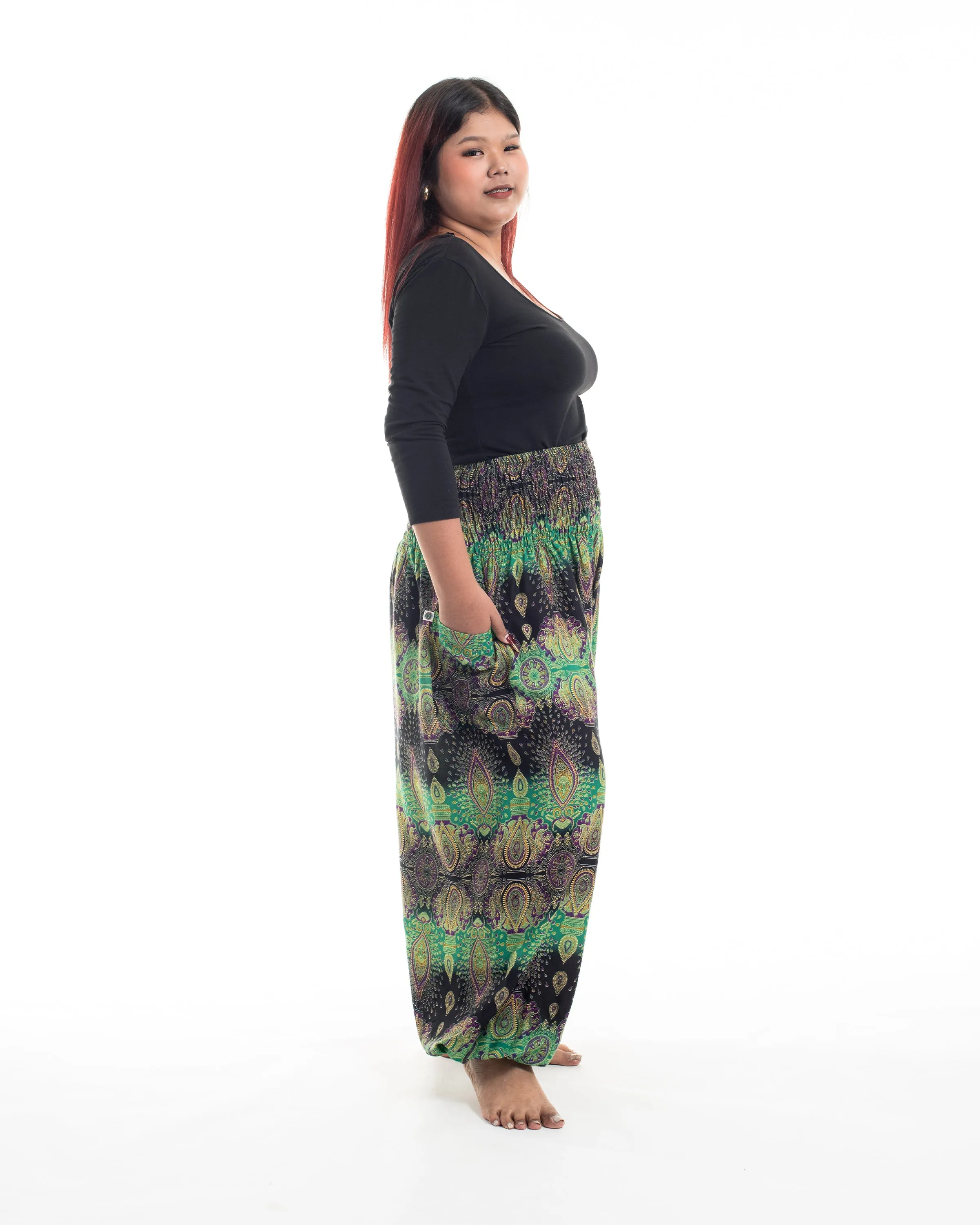 Plus Size Paisley Women's Harem Pants in Green