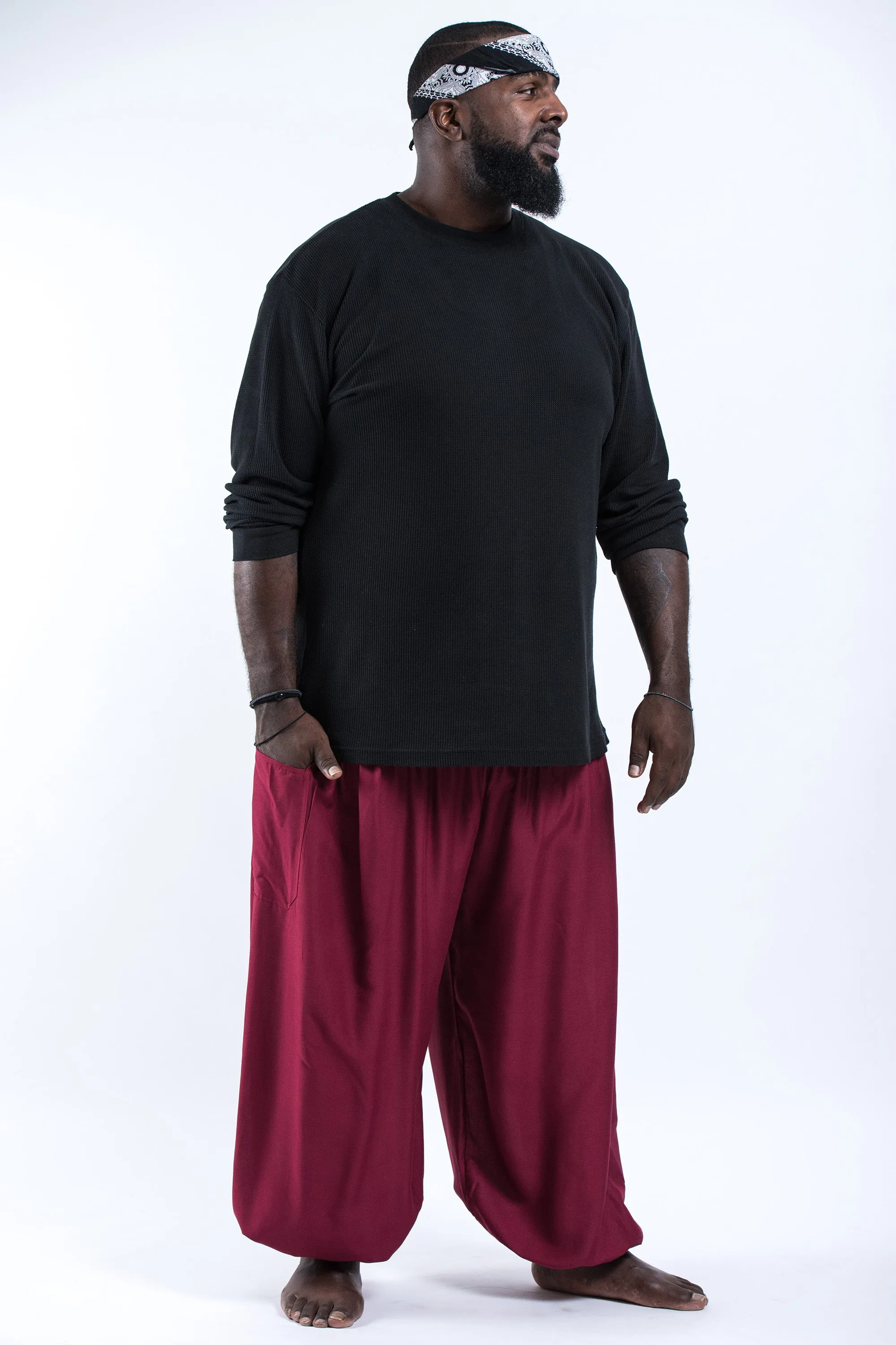 Plus Size Solid Color Men's Harem Pants in Red