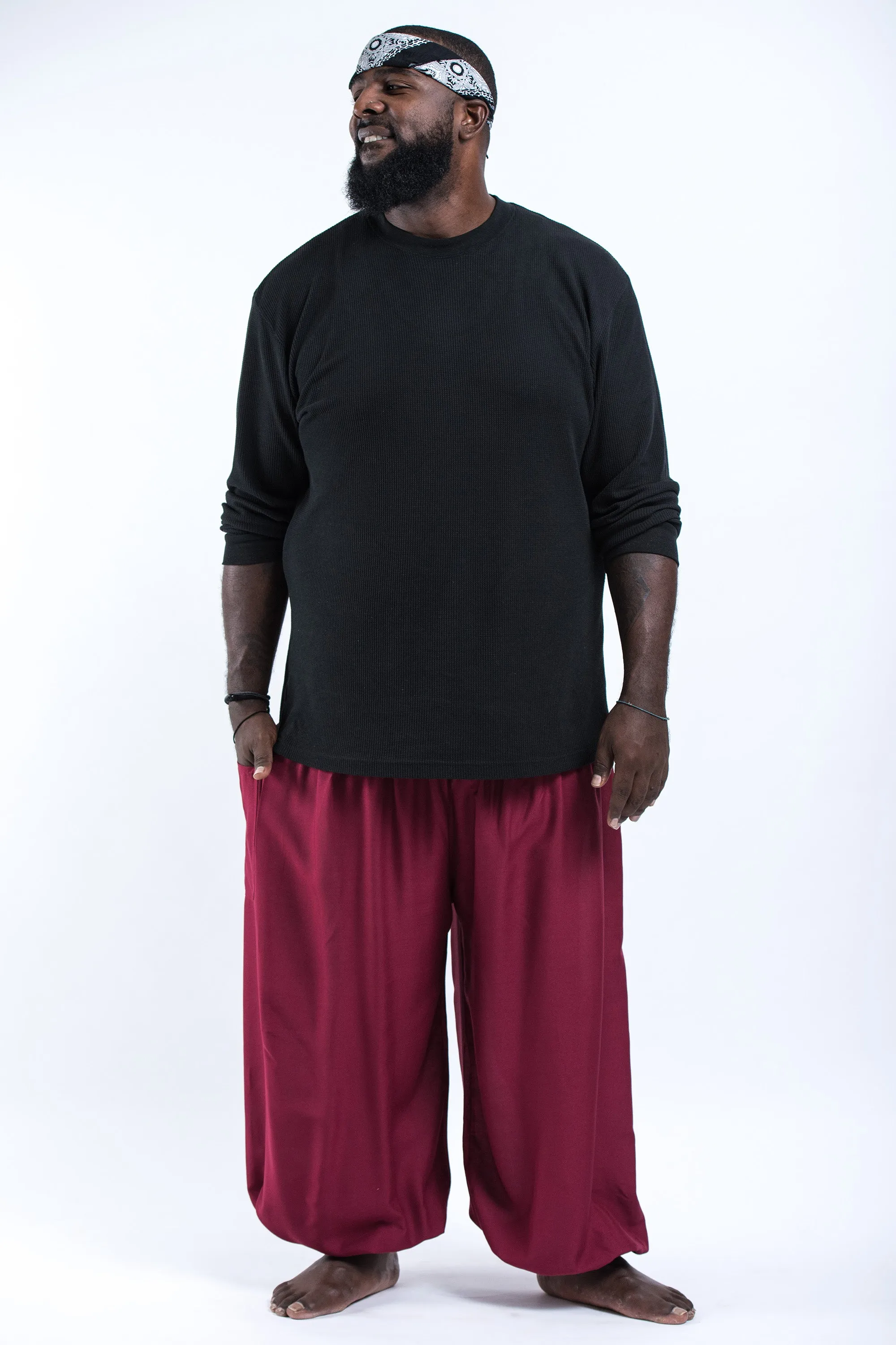 Plus Size Solid Color Men's Harem Pants in Red