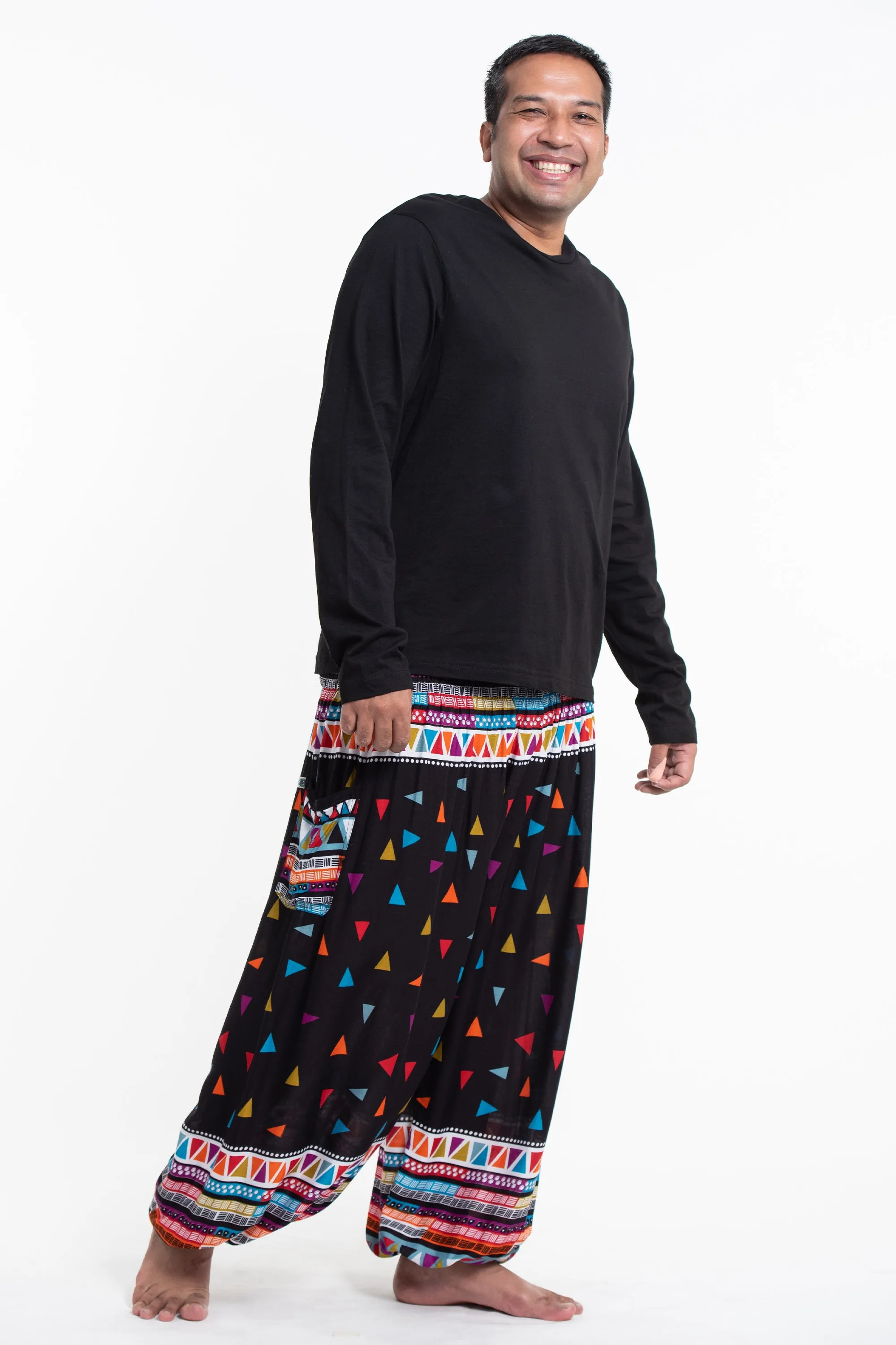 Plus Size Triangles Men's Harem Pants in Black