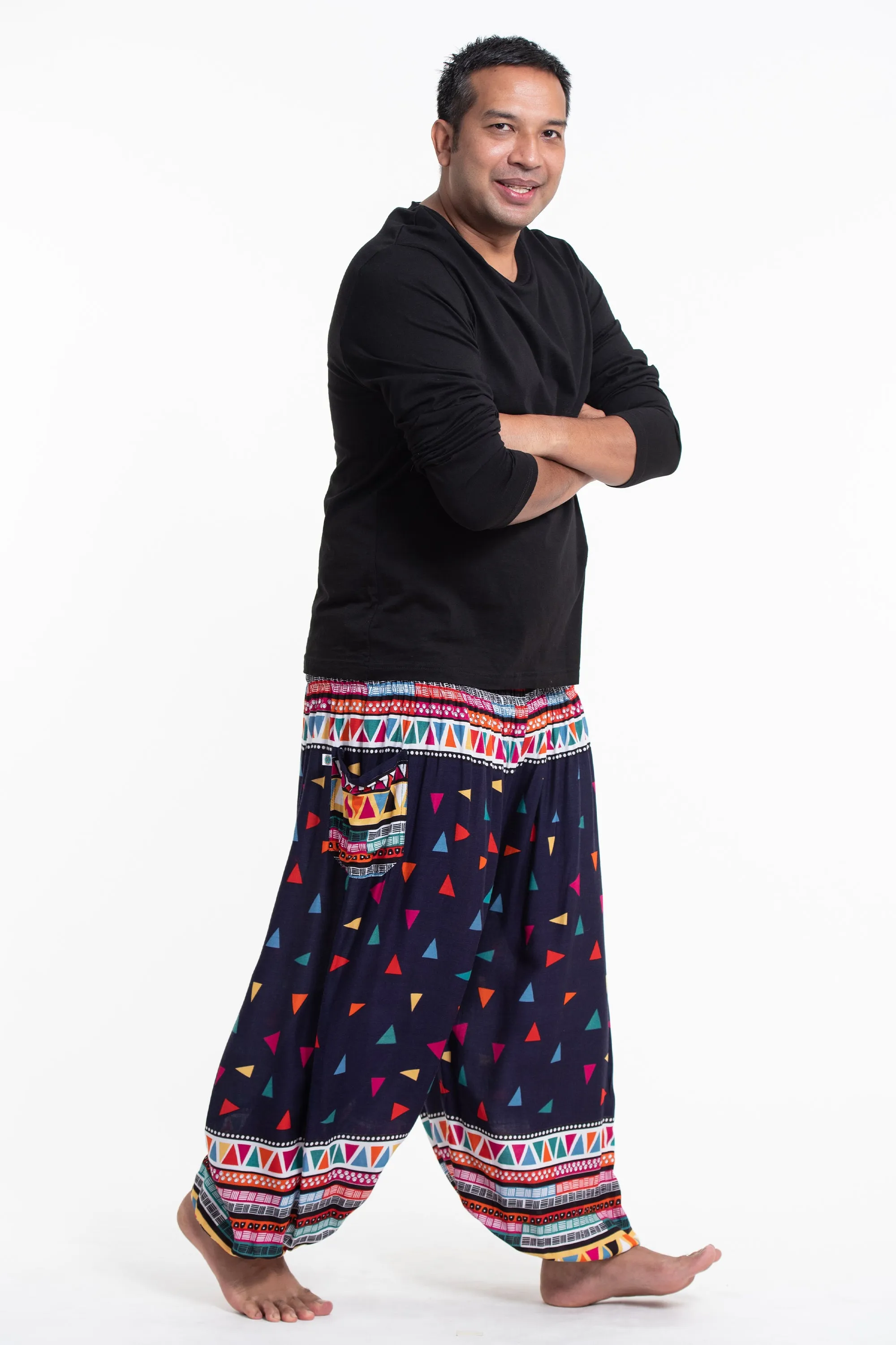 Plus Size Triangles Men's Harem Pants in Navy