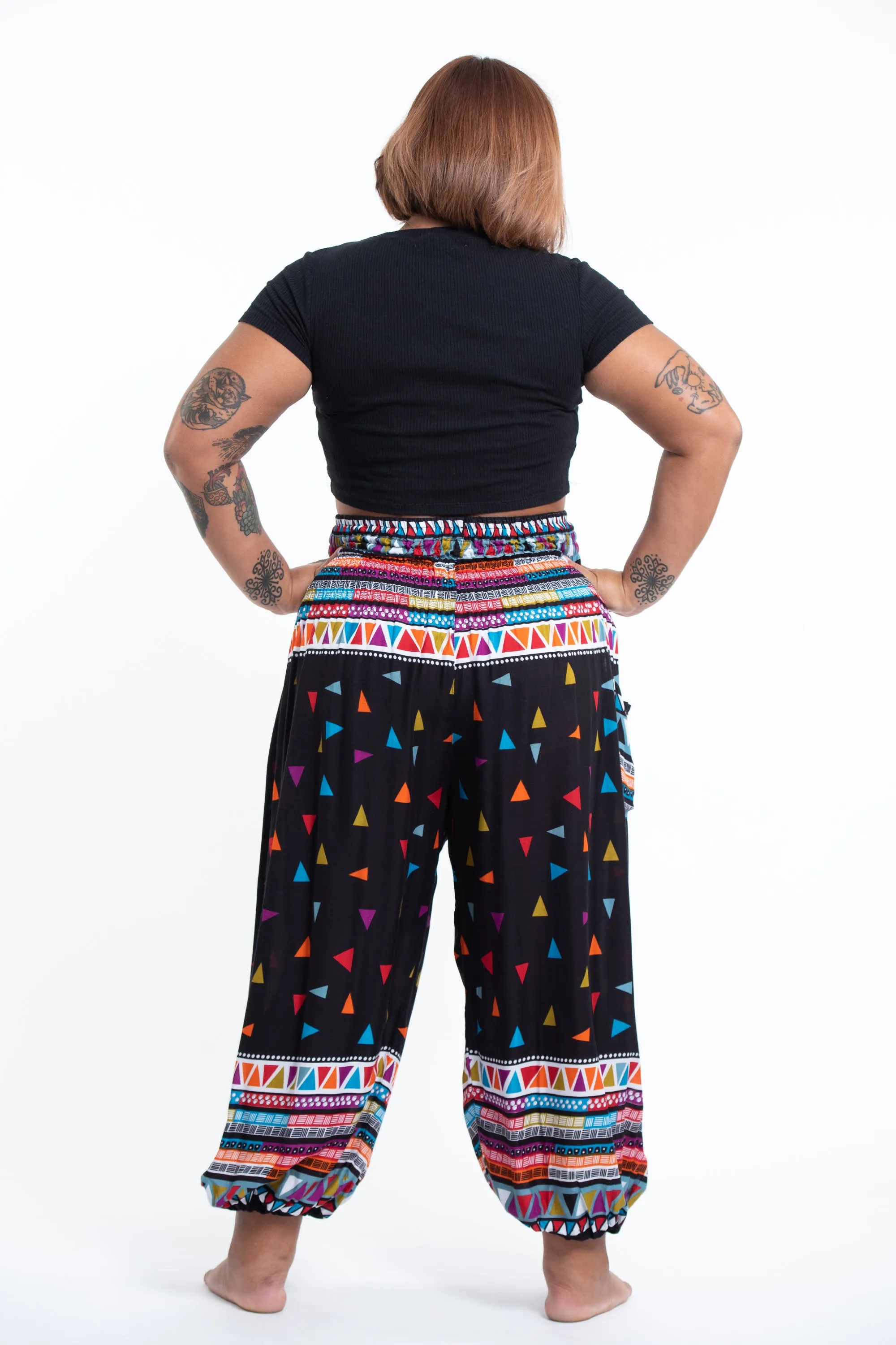 Plus Size Triangles Women's Harem Pants in Black