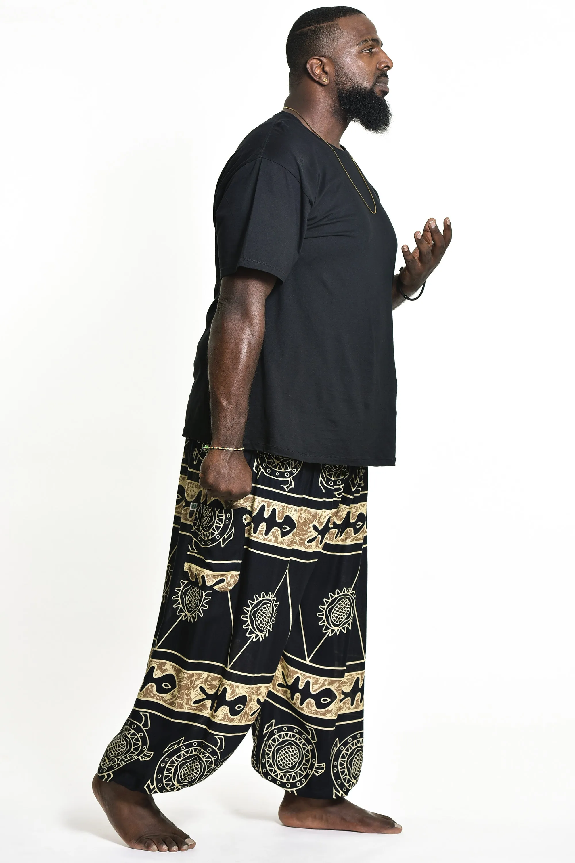 Plus Size Turtle Print Men's Harem Pants in Gold