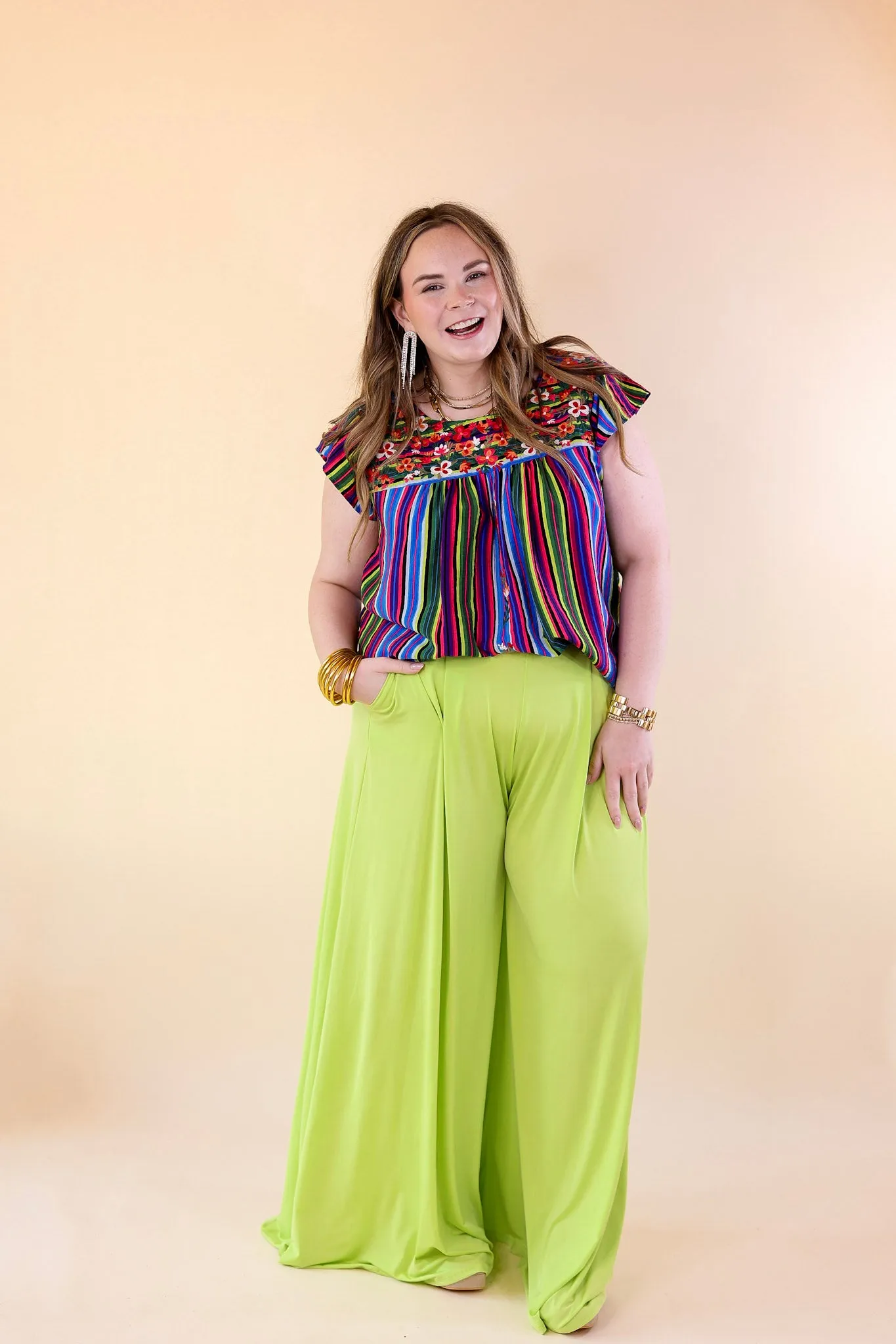 Plus Size | Urban Wonders Wide Leg Pants in Neon Lime