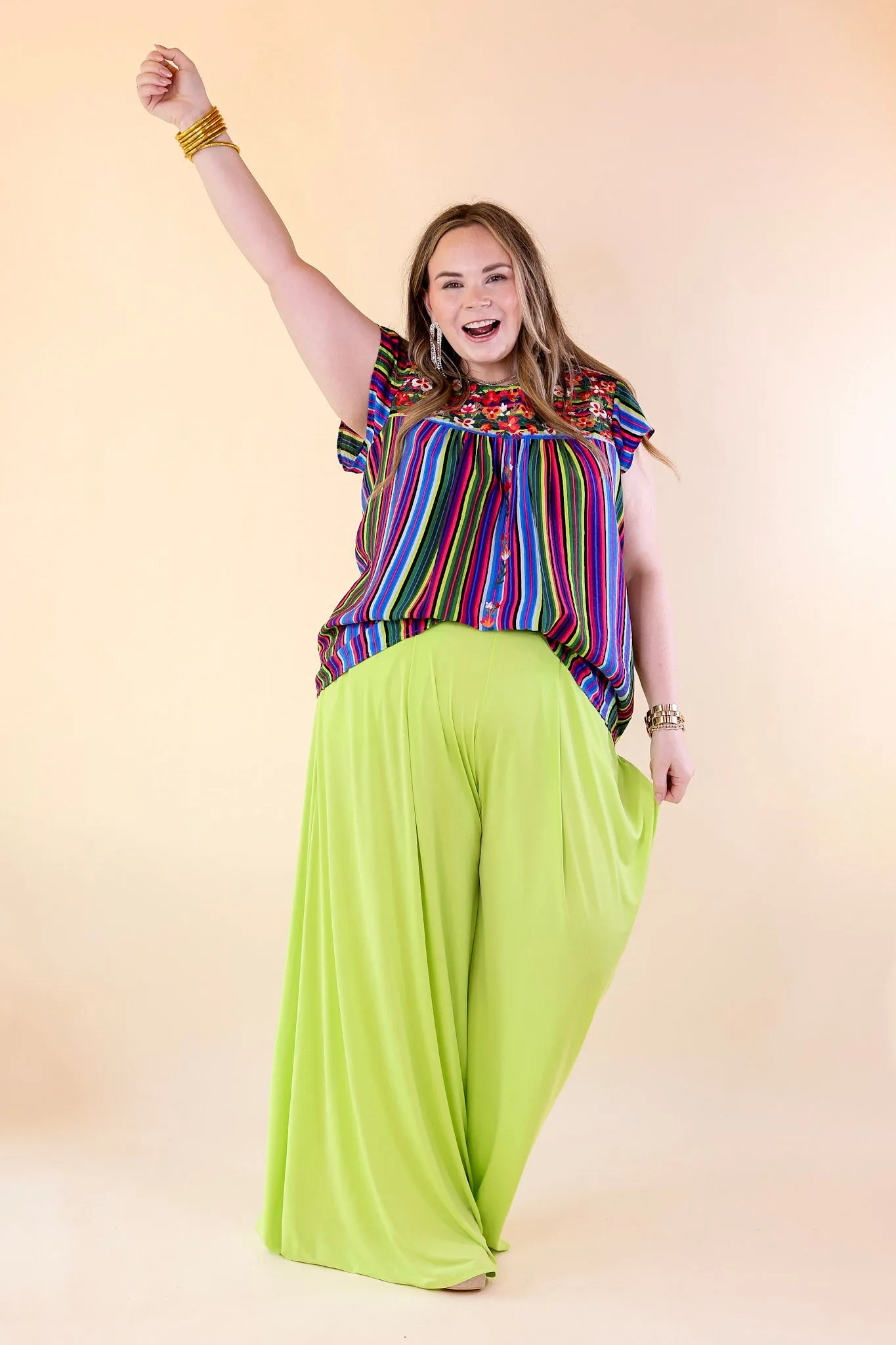 Plus Size | Urban Wonders Wide Leg Pants in Neon Lime