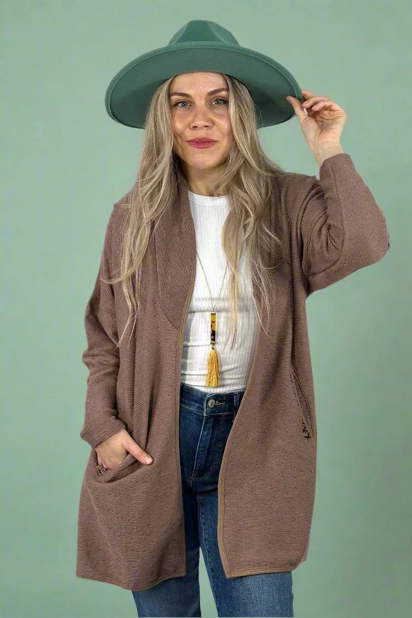 Pocket Stitch Textured Cardigan - Mauve