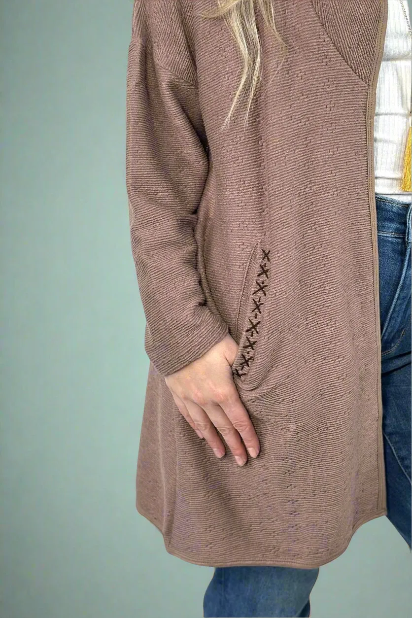 Pocket Stitch Textured Cardigan - Mauve