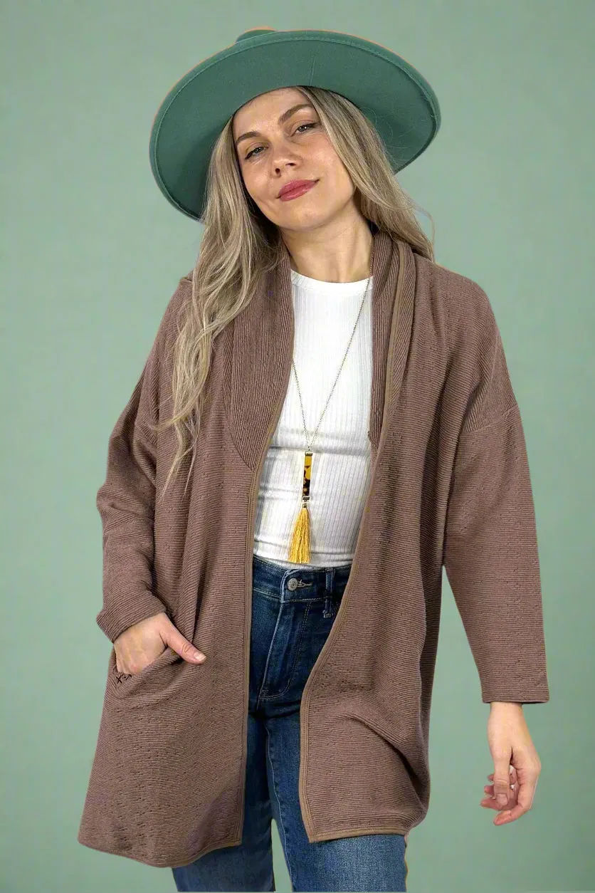Pocket Stitch Textured Cardigan - Mauve