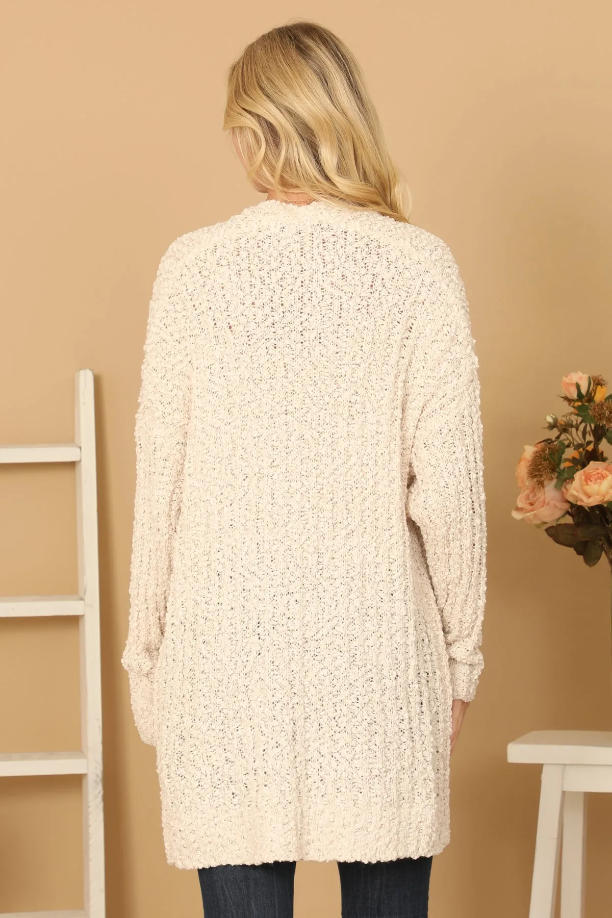 POPCORN FRONT POCKET OPEN CARDIGAN