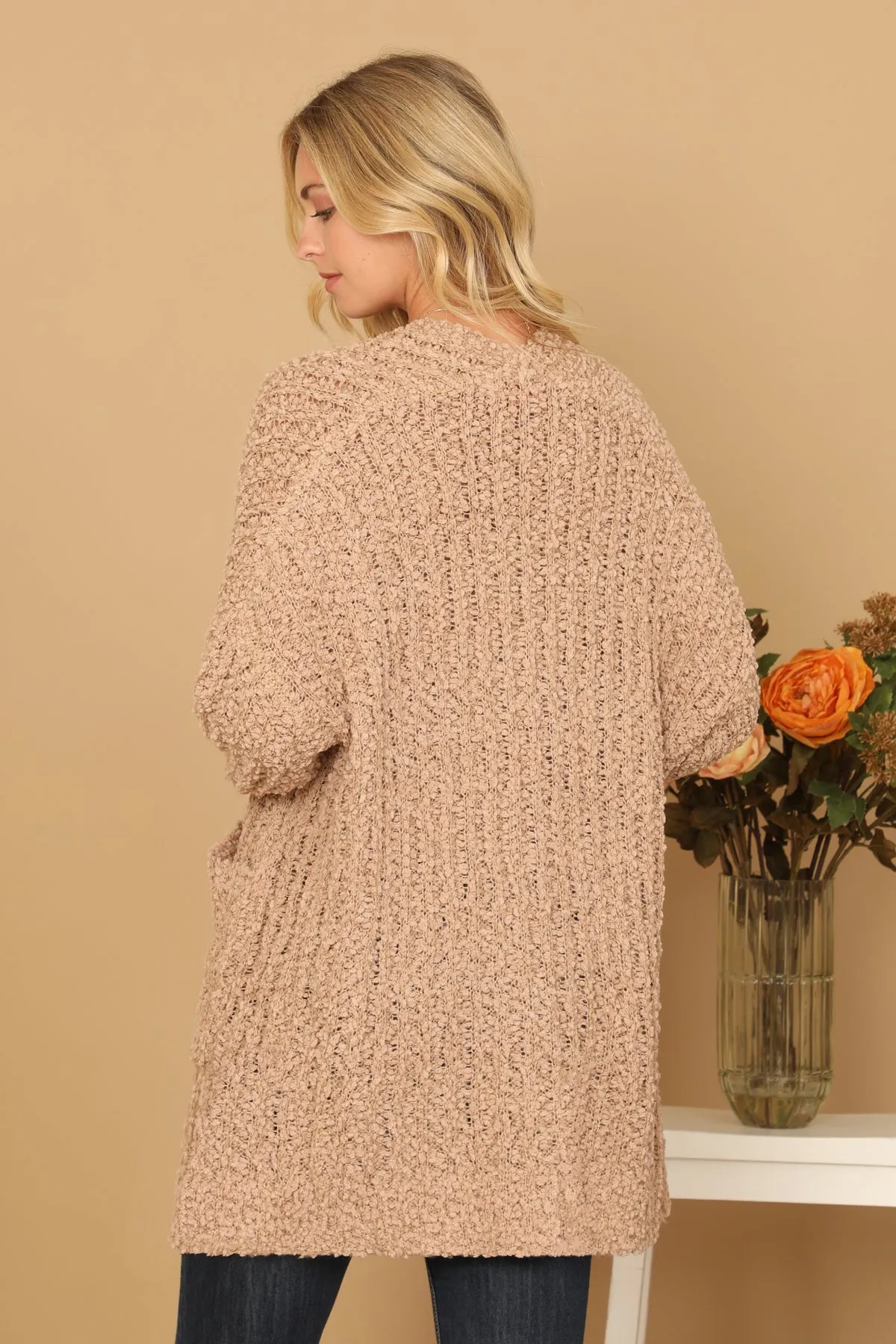 POPCORN FRONT POCKET OPEN CARDIGAN