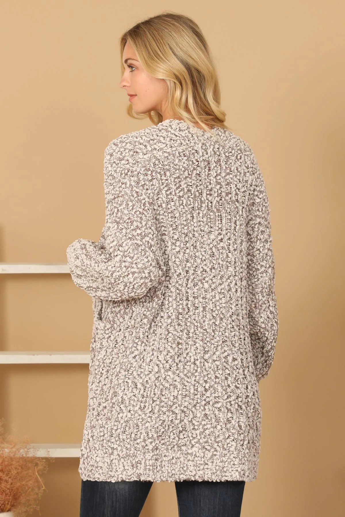 POPCORN FRONT POCKET OPEN CARDIGAN