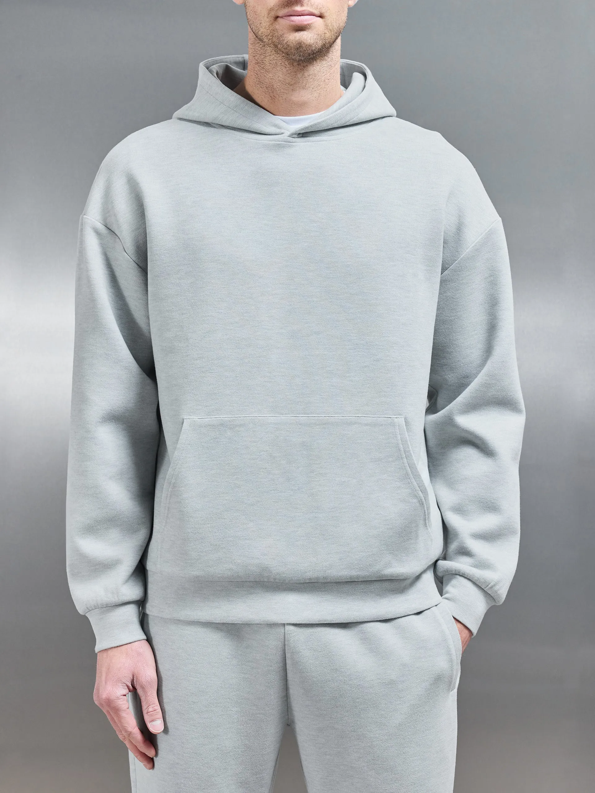 Relaxed Fit Knitted Hoodie in Marl Grey