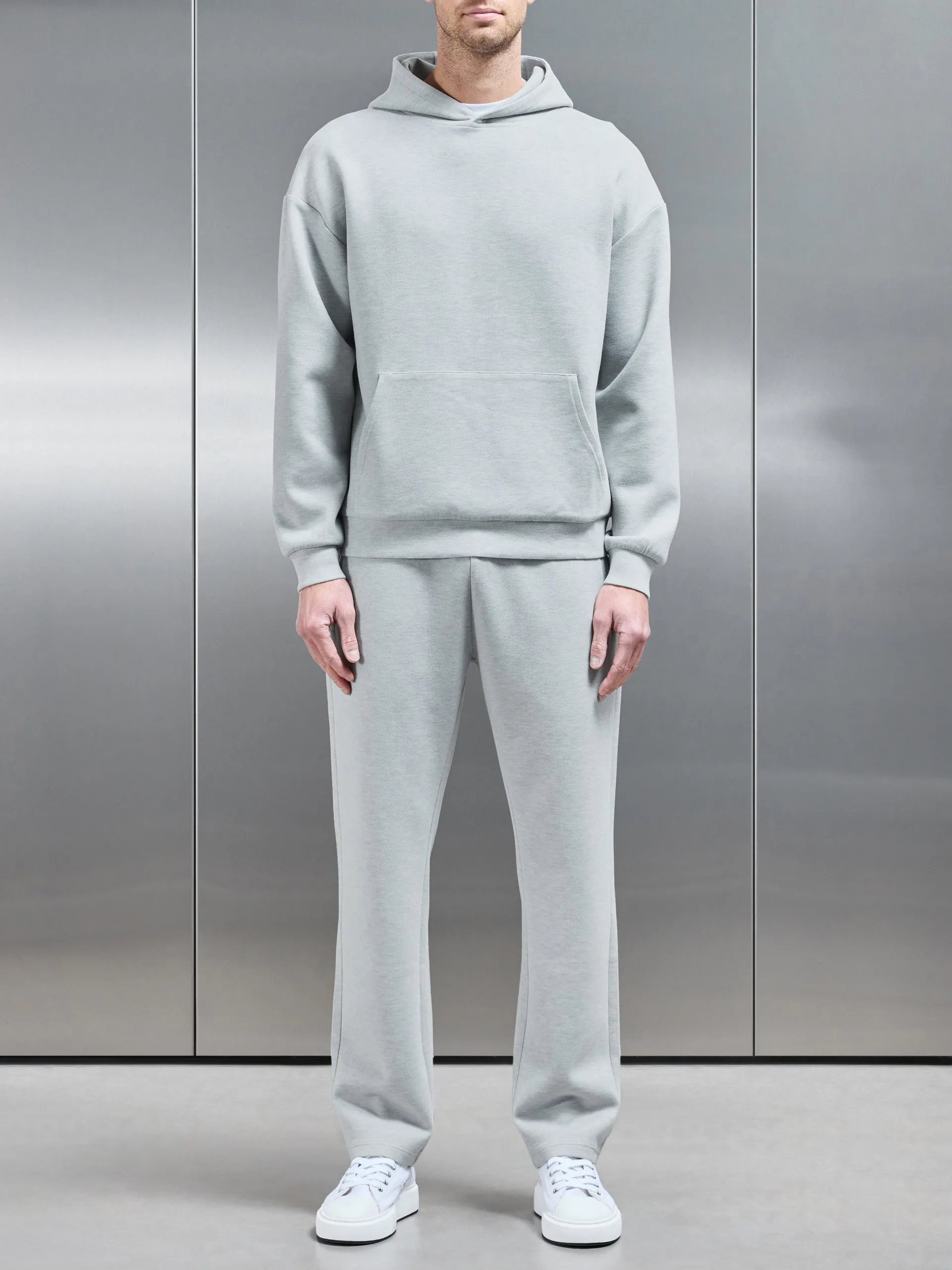 Relaxed Fit Knitted Hoodie in Marl Grey