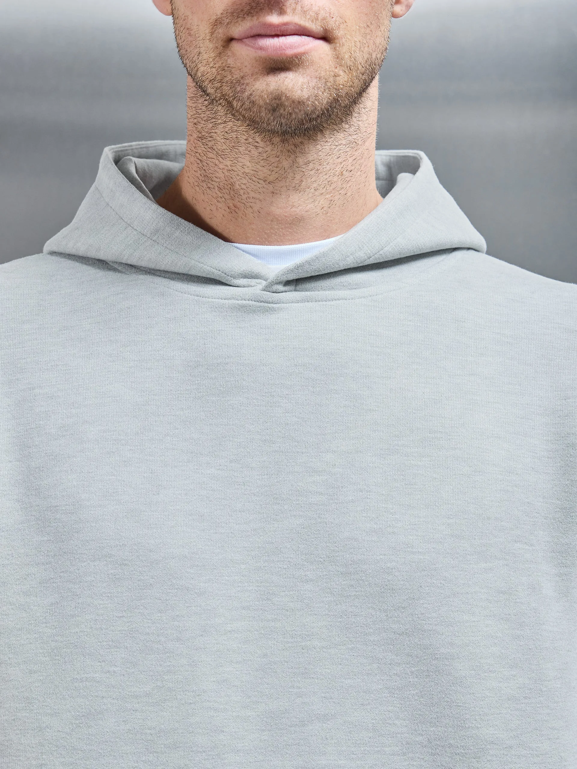 Relaxed Fit Knitted Hoodie in Marl Grey