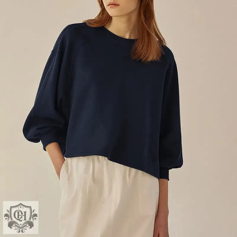 Round Neck Lantern Sleeves Pullover