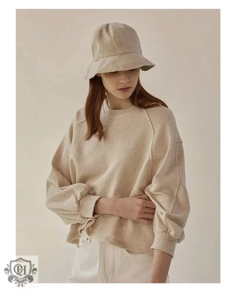 Round Neck Lantern Sleeves Pullover