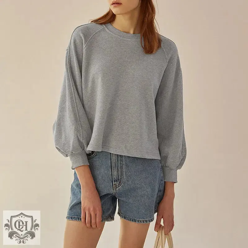 Round Neck Lantern Sleeves Pullover