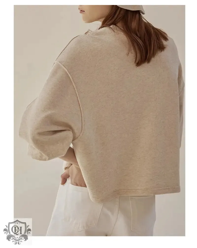 Round Neck Lantern Sleeves Pullover