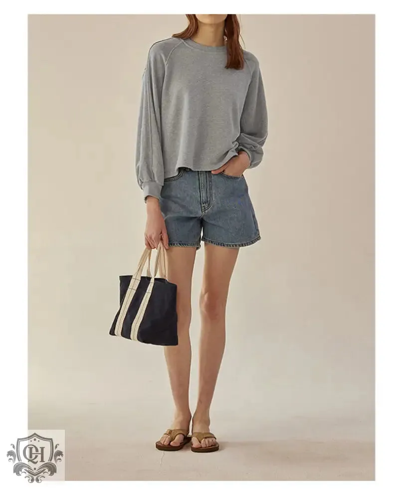 Round Neck Lantern Sleeves Pullover