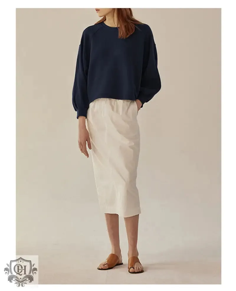 Round Neck Lantern Sleeves Pullover
