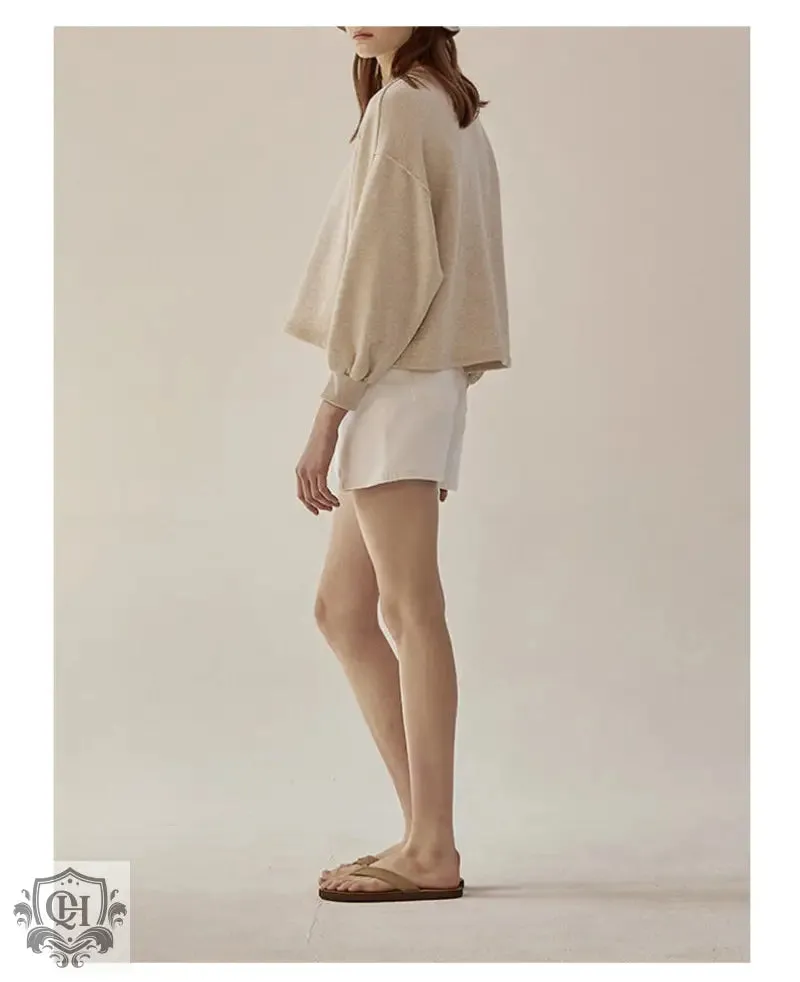 Round Neck Lantern Sleeves Pullover
