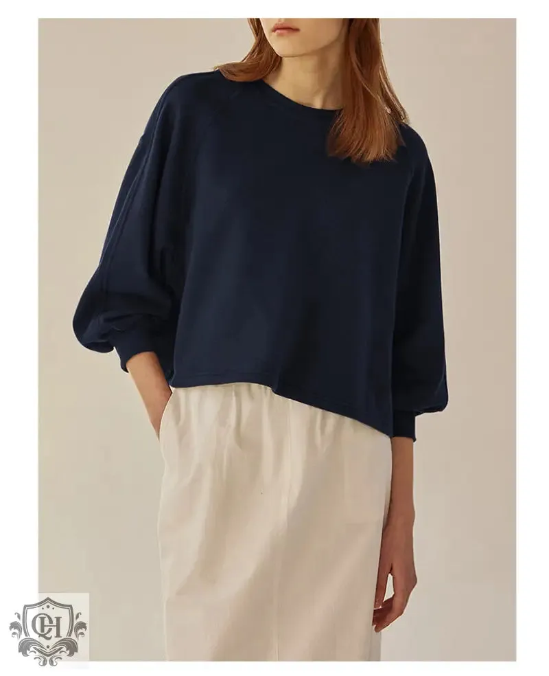 Round Neck Lantern Sleeves Pullover