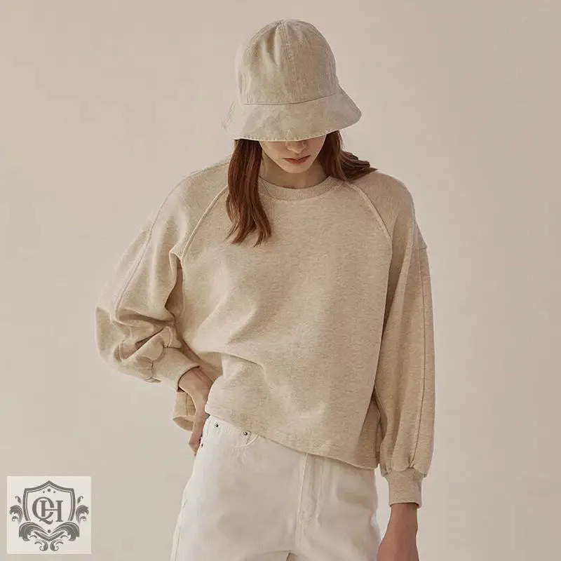 Round Neck Lantern Sleeves Pullover