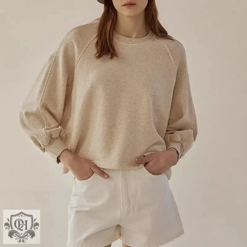 Round Neck Lantern Sleeves Pullover