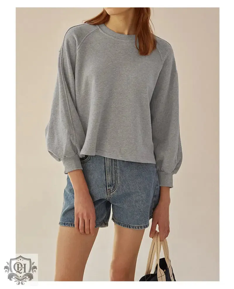 Round Neck Lantern Sleeves Pullover