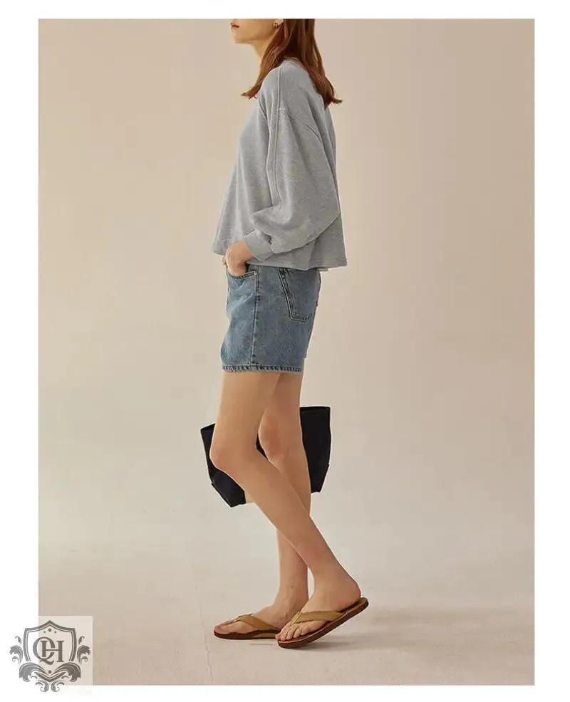 Round Neck Lantern Sleeves Pullover