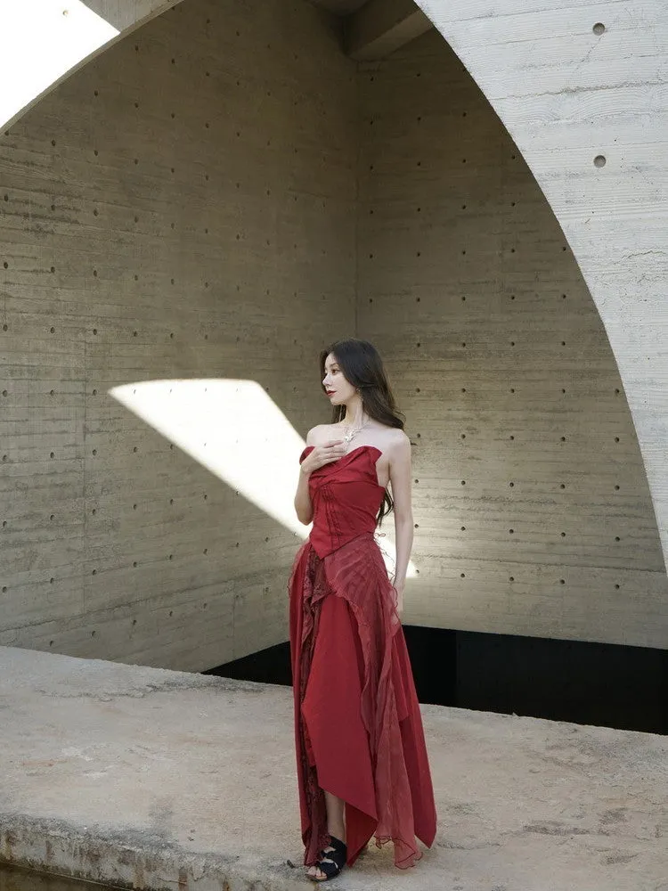 Set-Up Cicid Ciffon Chic Bare-Top Tops＆Long-Skirt