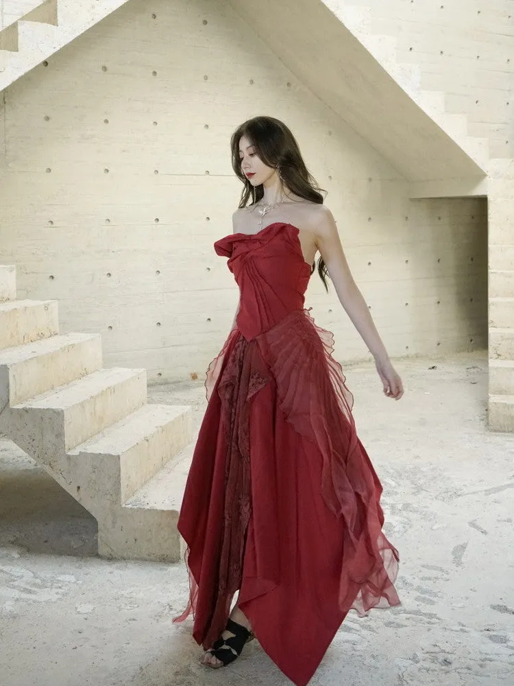 Set-Up Cicid Ciffon Chic Bare-Top Tops＆Long-Skirt