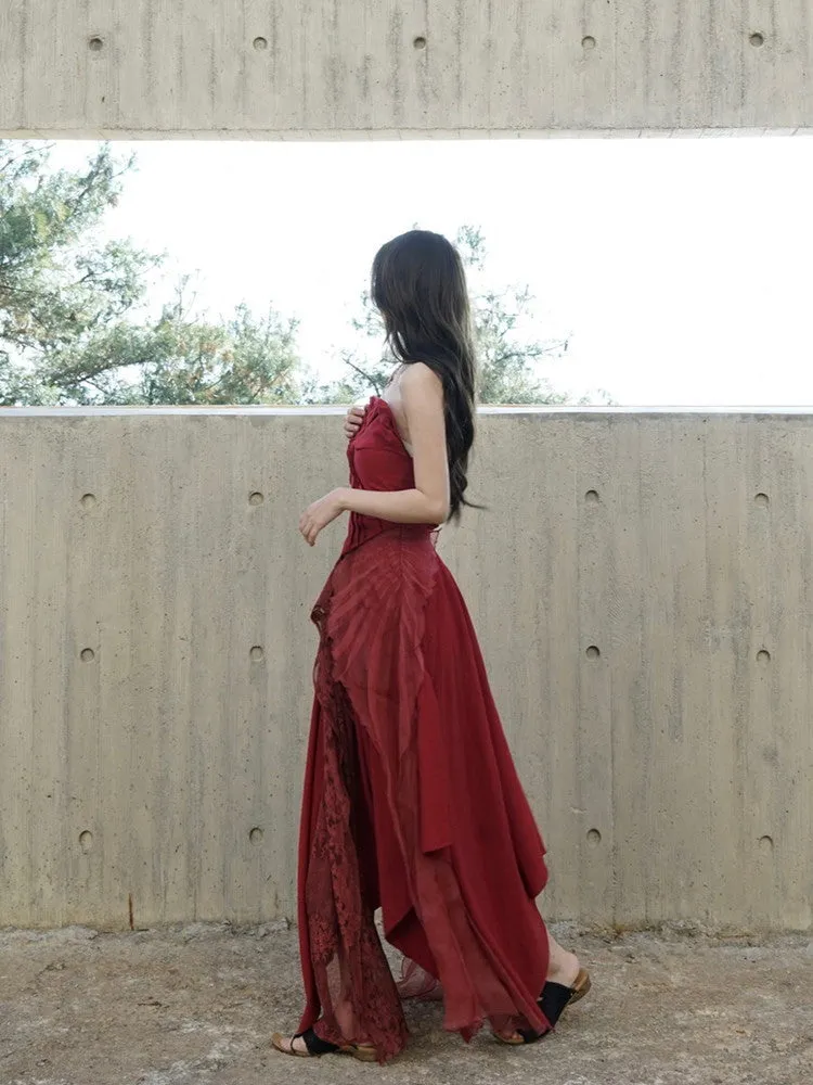 Set-Up Cicid Ciffon Chic Bare-Top Tops＆Long-Skirt