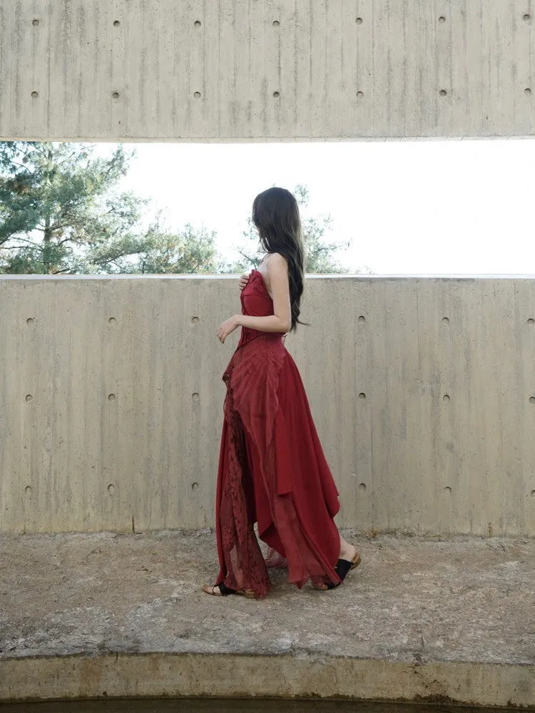Set-Up Cicid Ciffon Chic Bare-Top Tops＆Long-Skirt