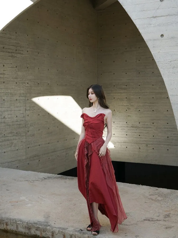 Set-Up Cicid Ciffon Chic Bare-Top Tops＆Long-Skirt